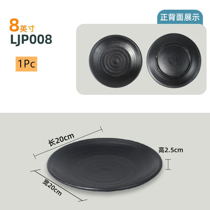 Not Easily Broken Plastic Tableware Black Melamine Plate Household Barbecue Dinner Plates Commercial Cutlery Kitchen Accessories