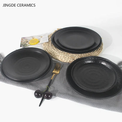 Not Easily Broken Plastic Tableware Black Melamine Plate Household Barbecue Dinner Plates Commercial Cutlery Kitchen Accessories