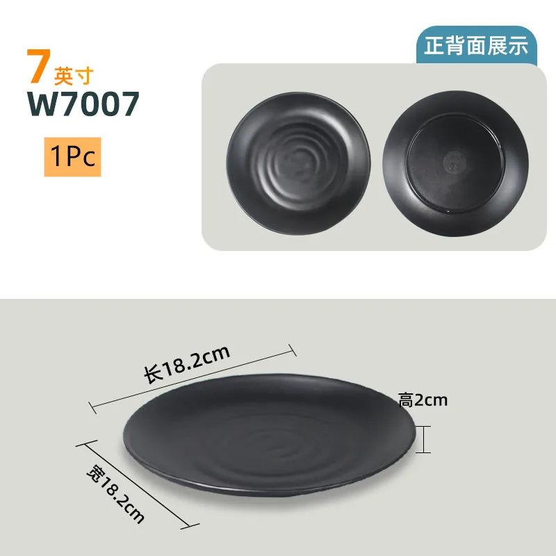 Not Easily Broken Plastic Tableware Black Melamine Plate Household Barbecue Dinner Plates Commercial Cutlery Kitchen Accessories
