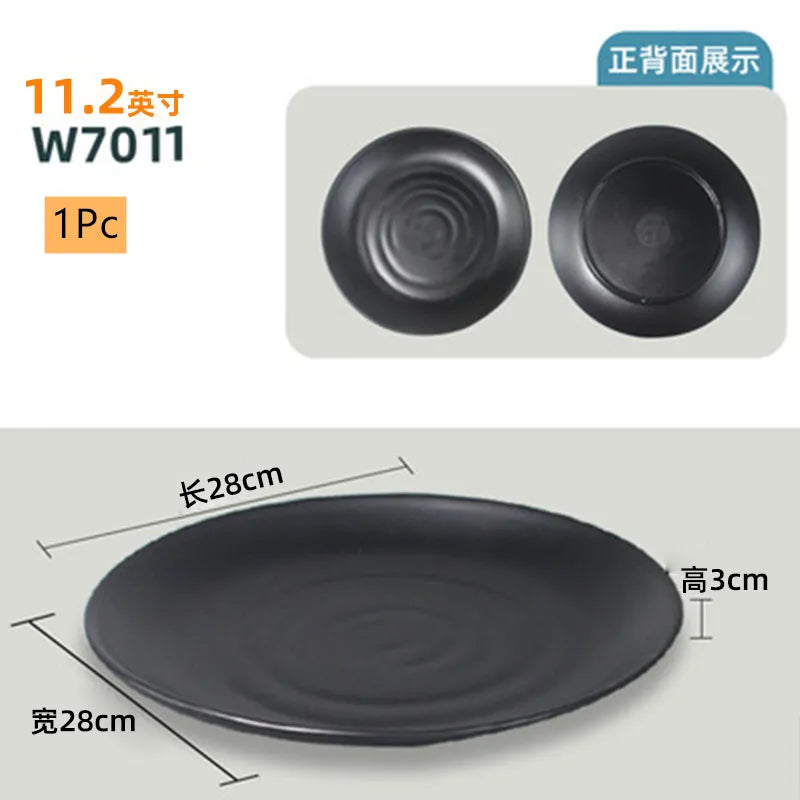 Not Easily Broken Plastic Tableware Black Melamine Plate Household Barbecue Dinner Plates Commercial Cutlery Kitchen Accessories