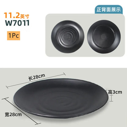 Not Easily Broken Plastic Tableware Black Melamine Plate Household Barbecue Dinner Plates Commercial Cutlery Kitchen Accessories