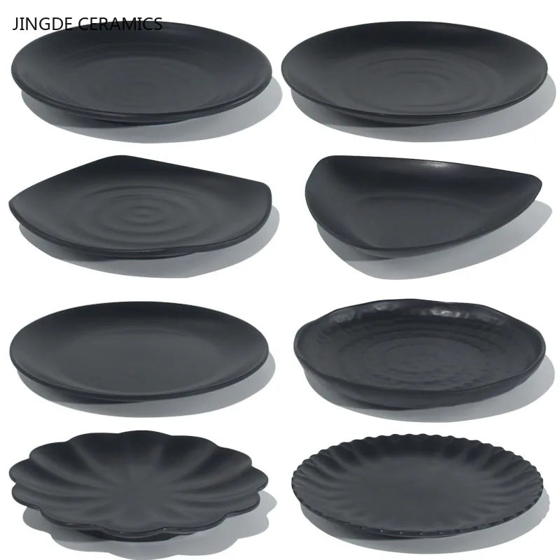 Not Easily Broken Plastic Tableware Black Melamine Plate Household Barbecue Dinner Plates Commercial Cutlery Kitchen Accessories