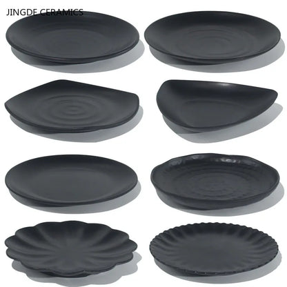 Not Easily Broken Plastic Tableware Black Melamine Plate Household Barbecue Dinner Plates Commercial Cutlery Kitchen Accessories