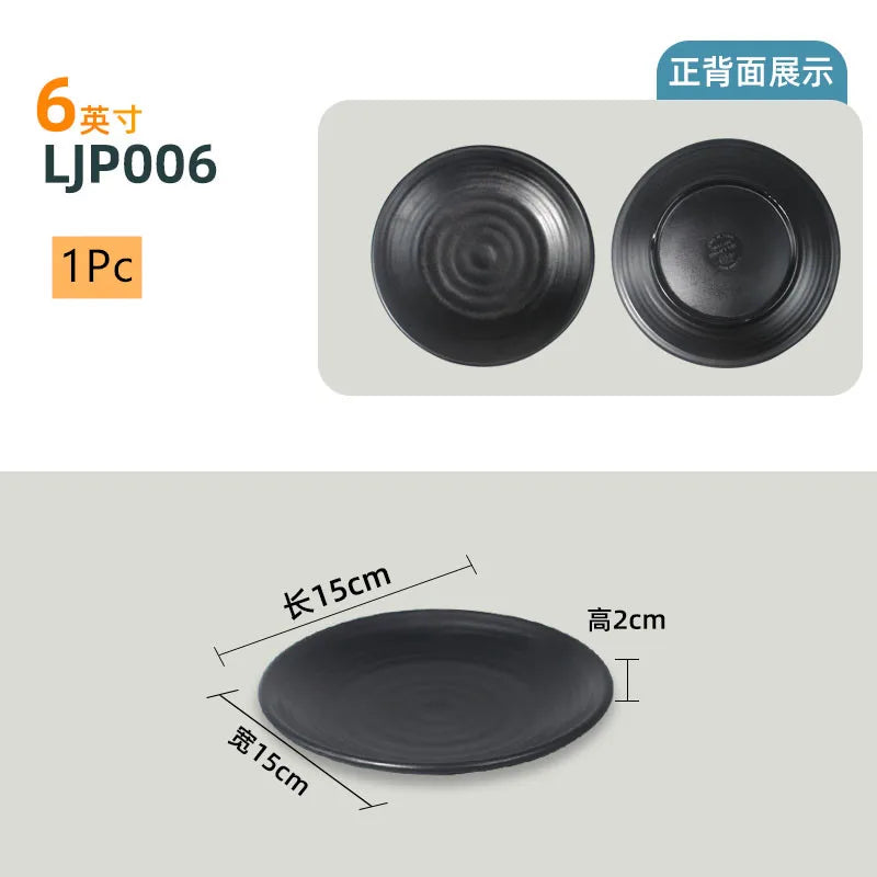 Not Easily Broken Plastic Tableware Black Melamine Plate Household Barbecue Dinner Plates Commercial Cutlery Kitchen Accessories