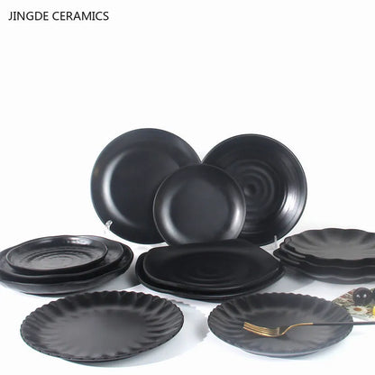 Not Easily Broken Plastic Tableware Black Melamine Plate Household Barbecue Dinner Plates Commercial Cutlery Kitchen Accessories