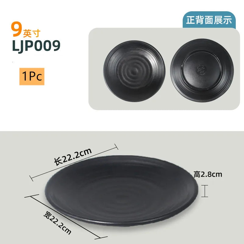Not Easily Broken Plastic Tableware Black Melamine Plate Household Barbecue Dinner Plates Commercial Cutlery Kitchen Accessories