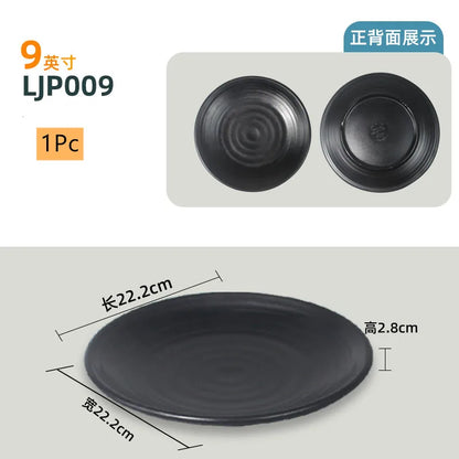 Not Easily Broken Plastic Tableware Black Melamine Plate Household Barbecue Dinner Plates Commercial Cutlery Kitchen Accessories