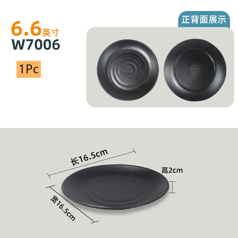 Not Easily Broken Plastic Tableware Black Melamine Plate Household Barbecue Dinner Plates Commercial Cutlery Kitchen Accessories