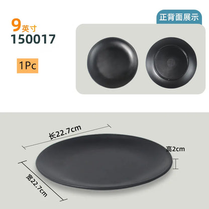 Not Easily Broken Plastic Tableware Black Melamine Plate Household Barbecue Dinner Plates Commercial Cutlery Kitchen Accessories