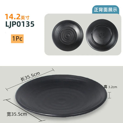 Not Easily Broken Plastic Tableware Black Melamine Plate Household Barbecue Dinner Plates Commercial Cutlery Kitchen Accessories