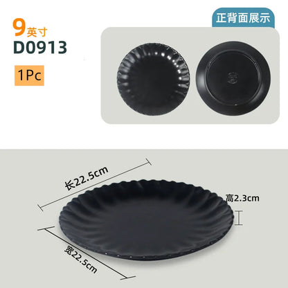 Not Easily Broken Plastic Tableware Black Melamine Plate Household Barbecue Dinner Plates Commercial Cutlery Kitchen Accessories