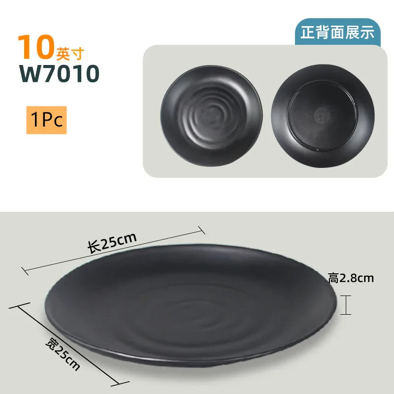 Not Easily Broken Plastic Tableware Black Melamine Plate Household Barbecue Dinner Plates Commercial Cutlery Kitchen Accessories