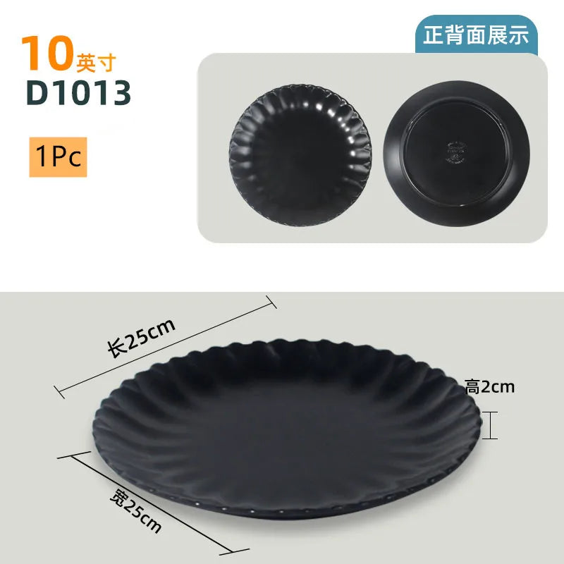 Not Easily Broken Plastic Tableware Black Melamine Plate Household Barbecue Dinner Plates Commercial Cutlery Kitchen Accessories