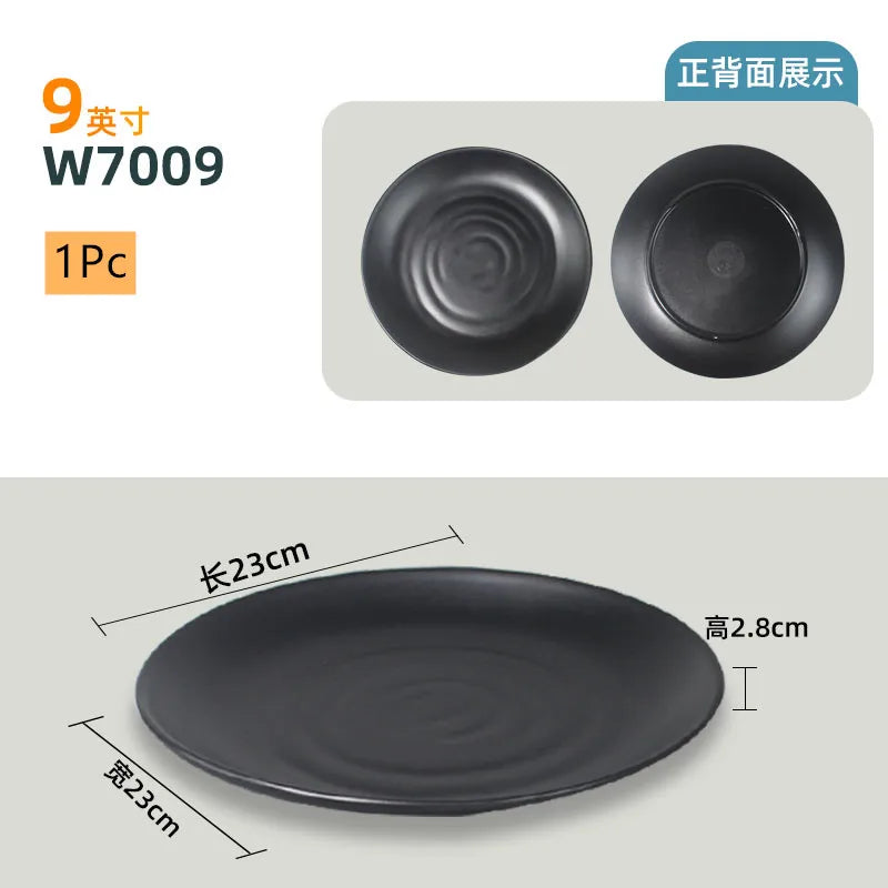 Not Easily Broken Plastic Tableware Black Melamine Plate Household Barbecue Dinner Plates Commercial Cutlery Kitchen Accessories