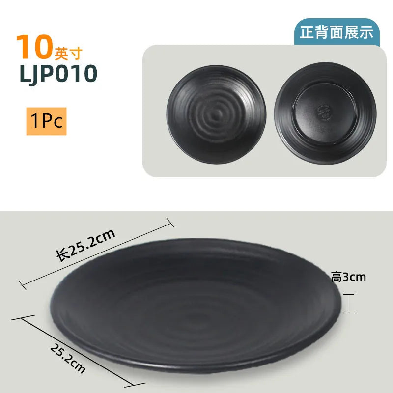 Not Easily Broken Plastic Tableware Black Melamine Plate Household Barbecue Dinner Plates Commercial Cutlery Kitchen Accessories