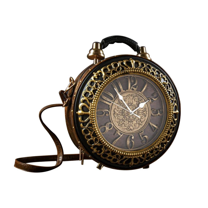 Novelty Real Working Clock Shoulder Crossbody Bags PU Leather Handbags for Women