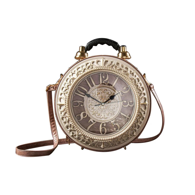 Novelty Real Working Clock Shoulder Crossbody Bags PU Leather Handbags for Women