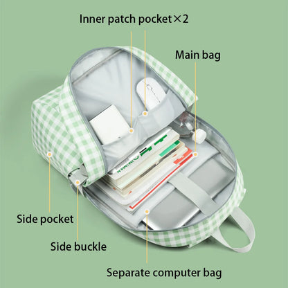 Nylon Backpack for Girls Large Capacity Shoulder Bag Ladies Laptop Bag Student Schoolbag Small Plaid Pattern Bright Summer Bag