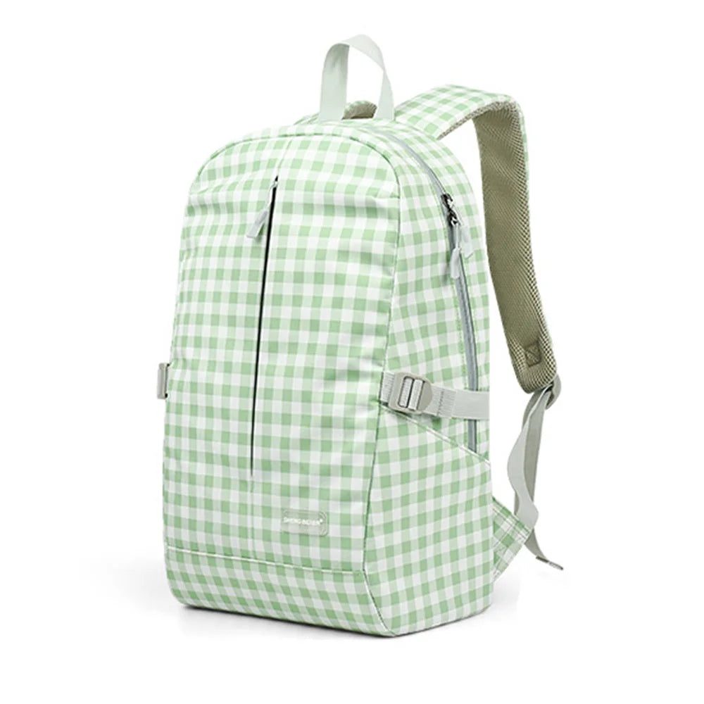 Nylon Backpack for Girls Large Capacity Shoulder Bag Ladies Laptop Bag Student Schoolbag Small Plaid Pattern Bright Summer Bag