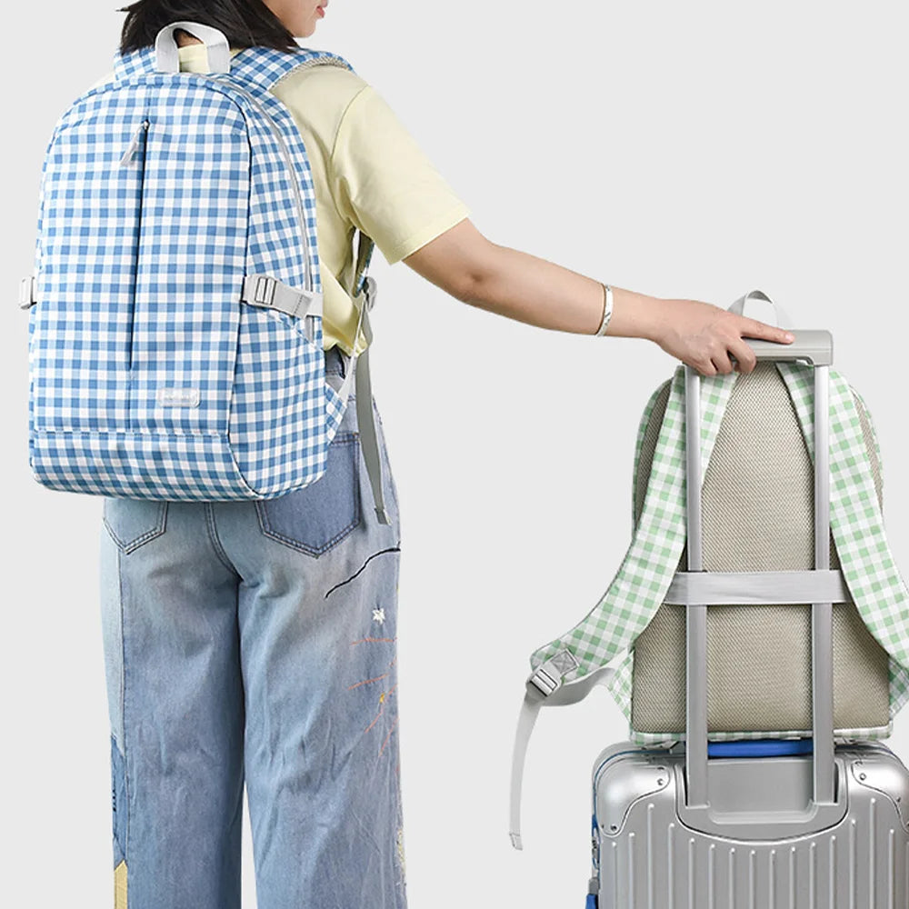 Nylon Backpack for Girls Large Capacity Shoulder Bag Ladies Laptop Bag Student Schoolbag Small Plaid Pattern Bright Summer Bag