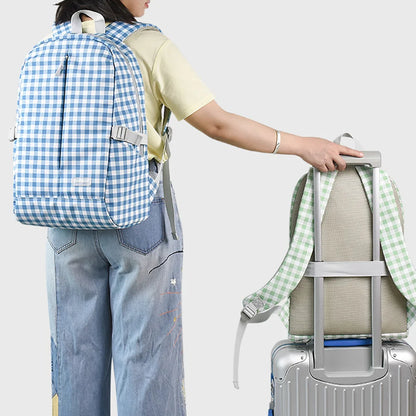 Nylon Backpack for Girls Large Capacity Shoulder Bag Ladies Laptop Bag Student Schoolbag Small Plaid Pattern Bright Summer Bag