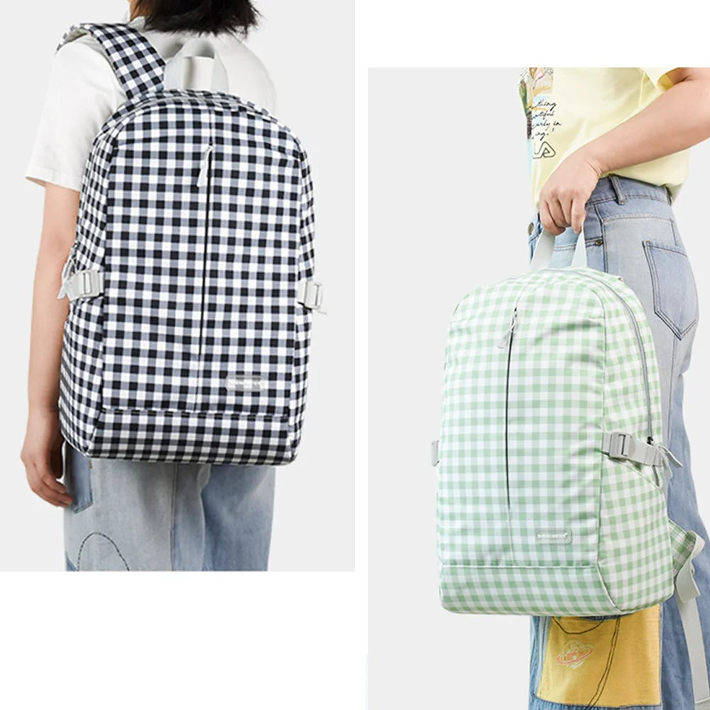 Nylon Backpack for Girls Large Capacity Shoulder Bag Ladies Laptop Bag Student Schoolbag Small Plaid Pattern Bright Summer Bag