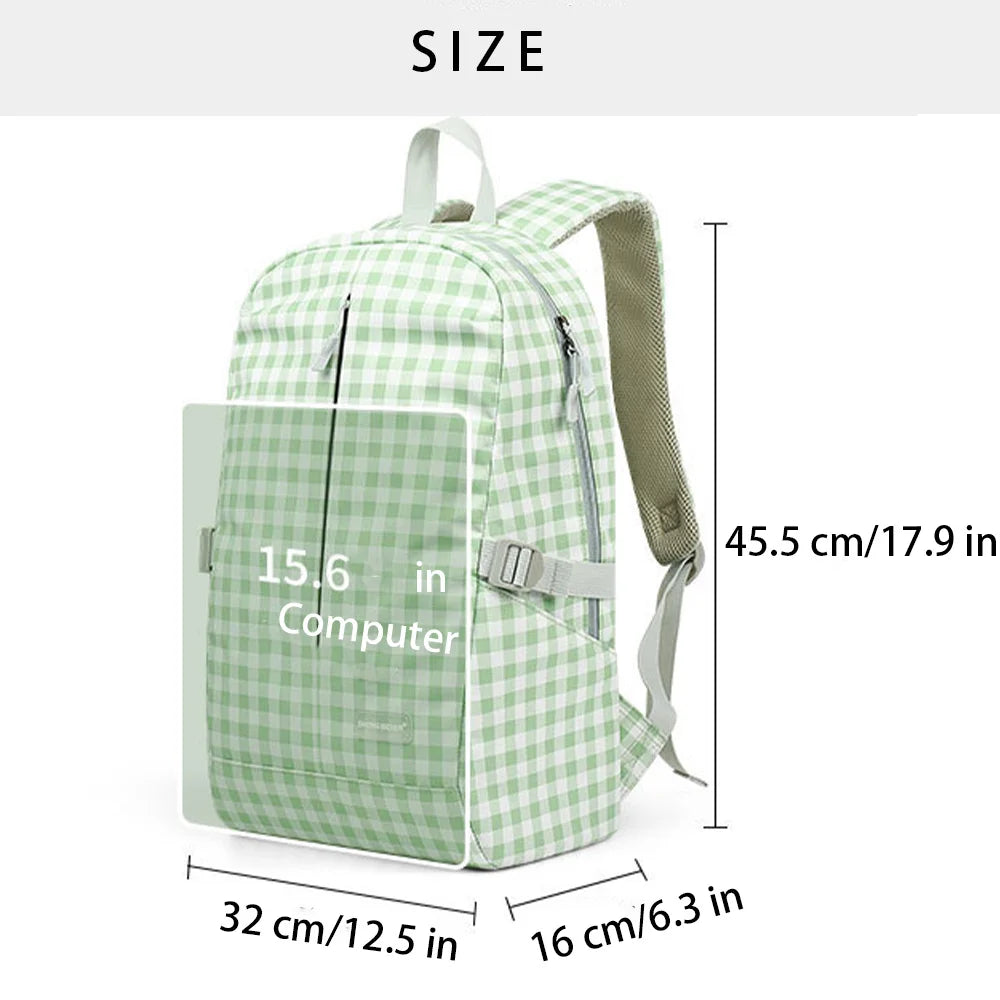Nylon Backpack for Girls Large Capacity Shoulder Bag Ladies Laptop Bag Student Schoolbag Small Plaid Pattern Bright Summer Bag