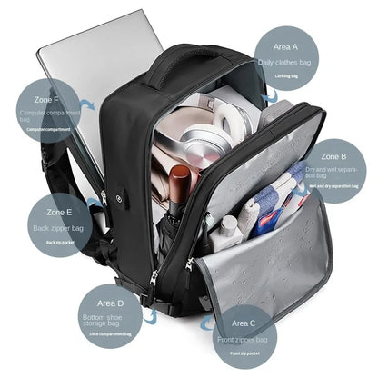 Nylon Backpack for Women USB Charging Waterproof Men's Back Pack 15 Inches Laptop Bag 30L Big Capacity Outdoor Travel Shoes Bag