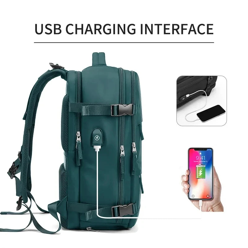 Nylon Backpack for Women USB Charging Waterproof Men's Back Pack 15 Inches Laptop Bag 30L Big Capacity Outdoor Travel Shoes Bag