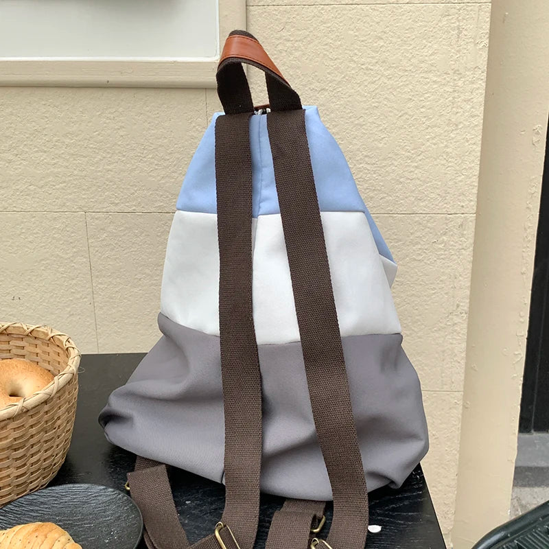 Nylon Kawaii Female School Bags For Girls Backpack Cute Casual Small Students Horizontal grid color blocking Backpacks For Women