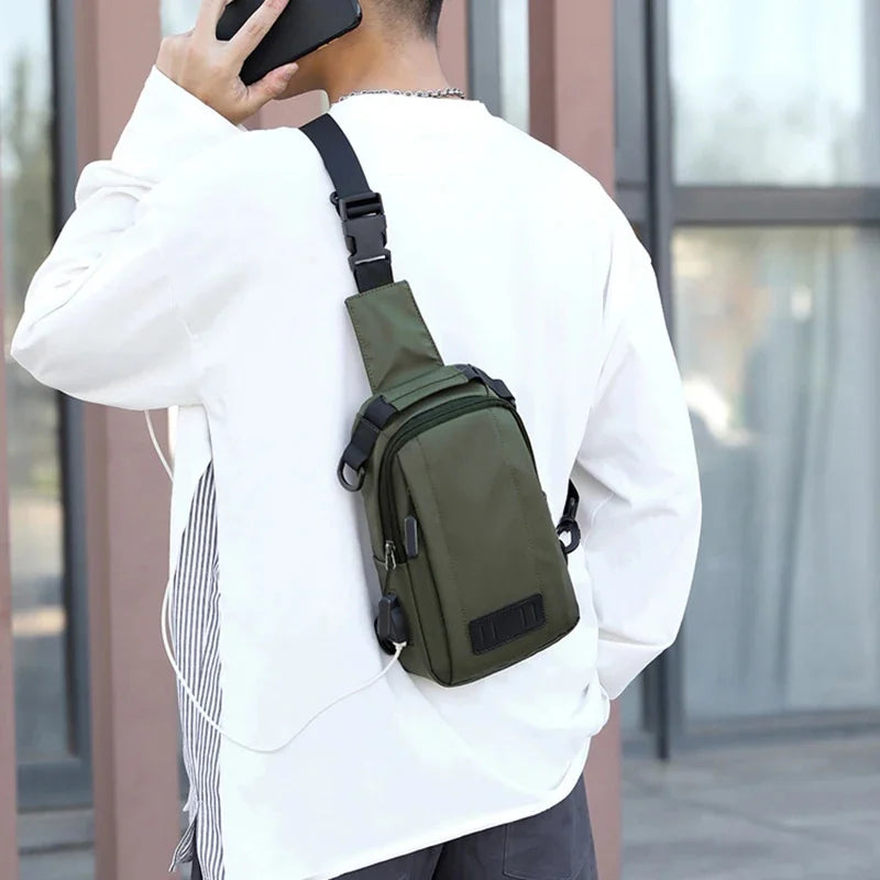 Nylon Men Backpack Rucksack Bags with USB Charging Male Military Cross Body Sling Messenger Chest Bag Knapsack Daypack New