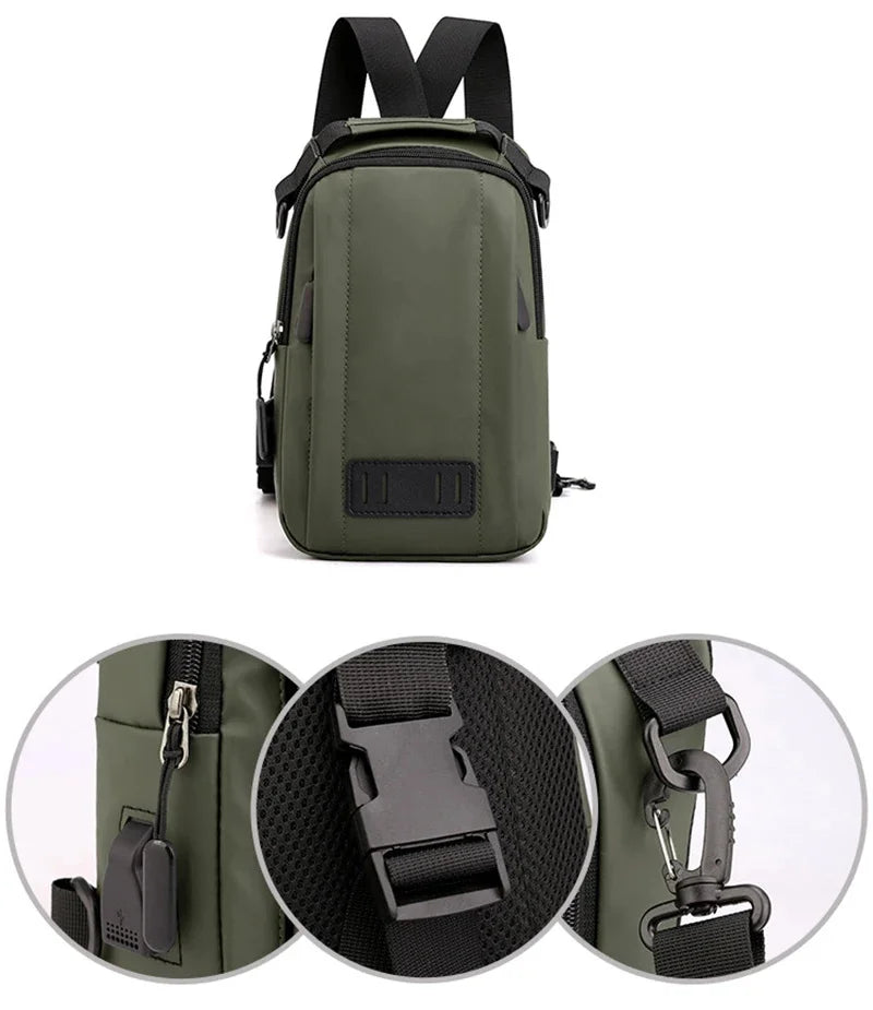 Nylon Men Backpack Rucksack Bags with USB Charging Male Military Cross Body Sling Messenger Chest Bag Knapsack Daypack New