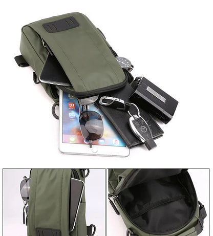 Nylon Men Backpack Rucksack Knapsack USB Charging Port Male Military Sling Messenger Crossbody Chest Pack Bag Daypack