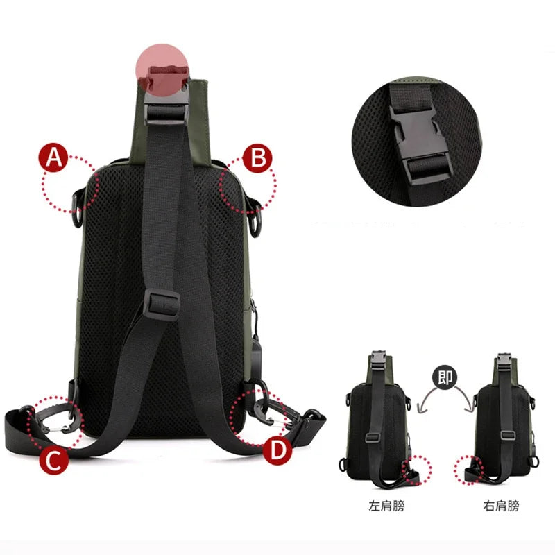 Nylon Men Backpack Rucksack Knapsack USB Charging Port Male Military Sling Messenger Crossbody Chest Pack Bag Daypack