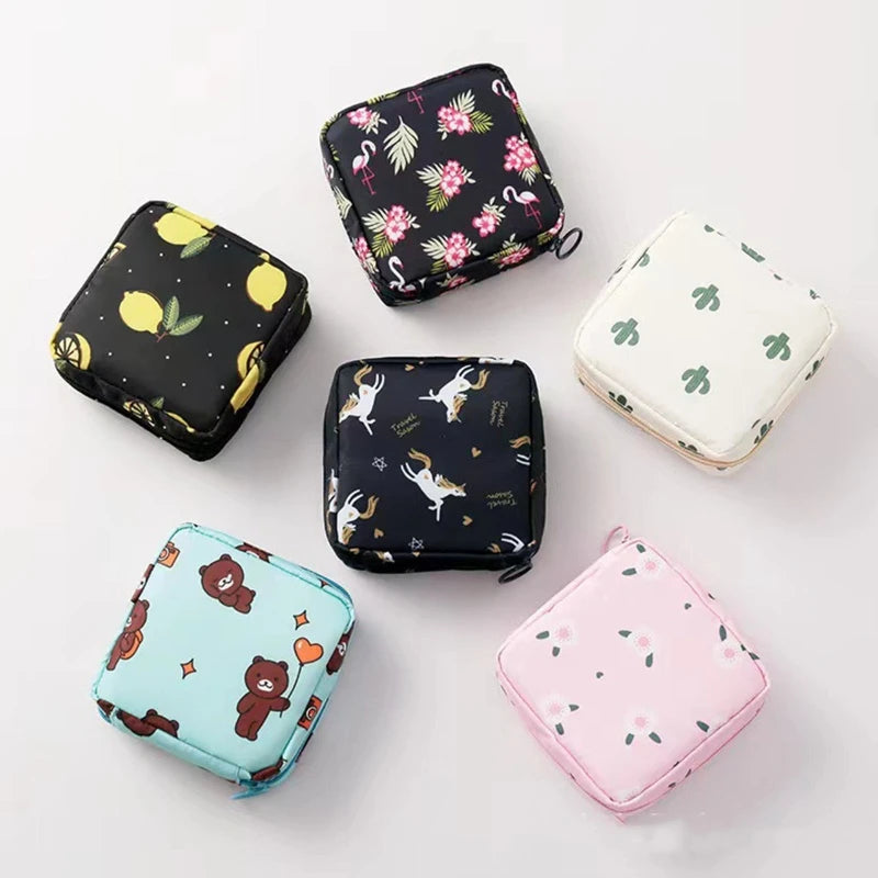 Nylon Sanitary Napkin Storage Bags Period Bag Pad Bags School Sanitary Pouch with Zipper for Teen Girls Women Ladies