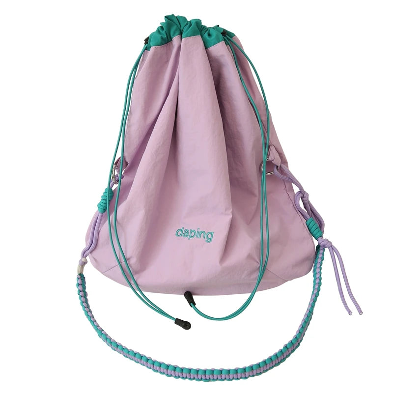Nylon Solid Color Cute Style Women Female Kawaii Lightweight Messenger Bags Drawstring Girls  Teenage Soft Shoulder bag Fashion