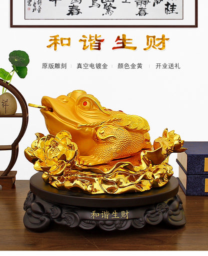 Ｎew Gold-plated Process Feng Shui Three Legged Money Frog Fortune Lucky Toad with Chinese Coin Resin Craft Golden  Home Decor