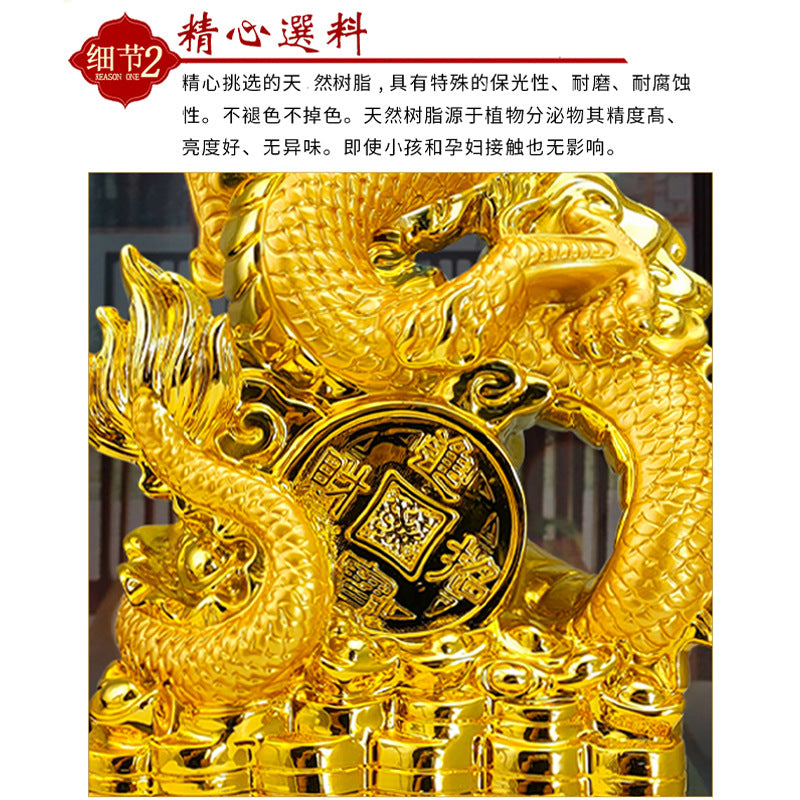 31cm Resin gold placer Zodiac Dragon Wind Water Dragon Ornaments Jinlong Crafts Lucky Opening Gifts Office Desktop Display