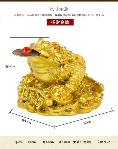 Free shipping Golden three-legged frog Feng shui good luck toad home decoration Chinese folk sculpture gift