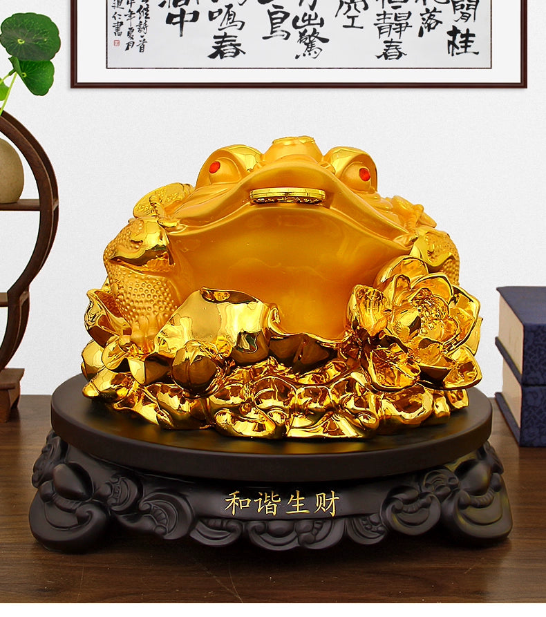 Ｎew Gold-plated Process Feng Shui Three Legged Money Frog Fortune Lucky Toad with Chinese Coin Resin Craft Golden  Home Decor