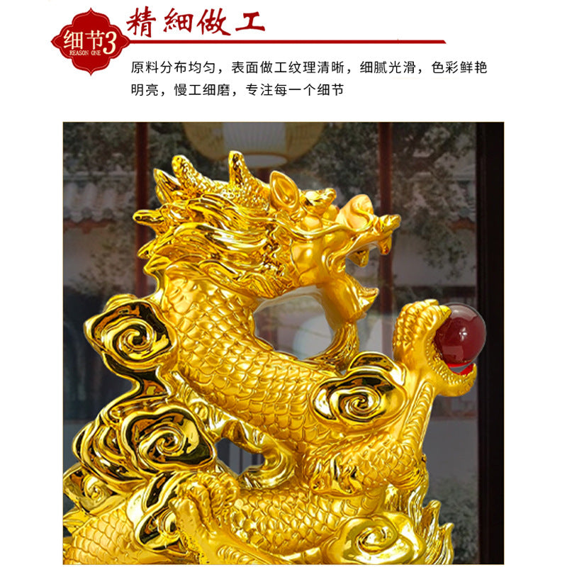 31cm Resin gold placer Zodiac Dragon Wind Water Dragon Ornaments Jinlong Crafts Lucky Opening Gifts Office Desktop Display