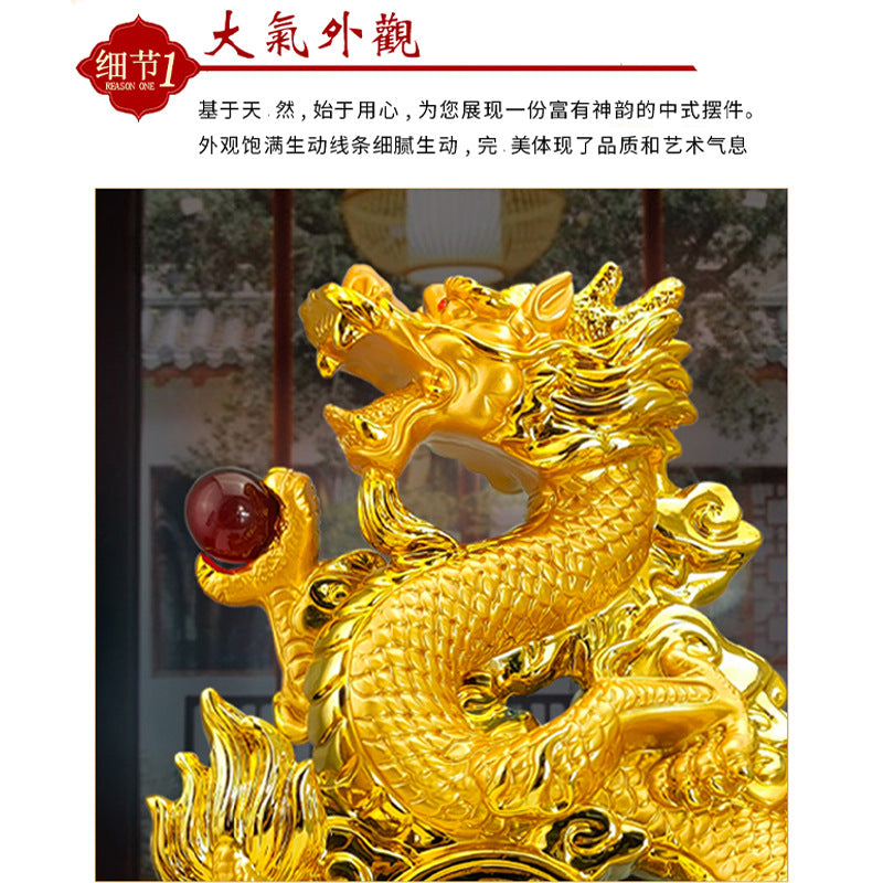 31cm Resin gold placer Zodiac Dragon Wind Water Dragon Ornaments Jinlong Crafts Lucky Opening Gifts Office Desktop Display