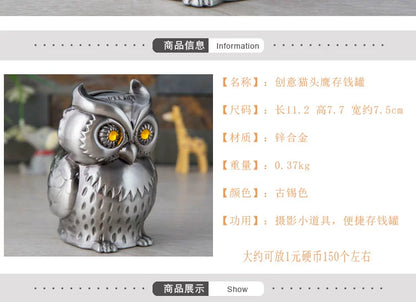 Zinc alloy owl statue decoration modern  home decoration owl Children's gift  cans piggy bank