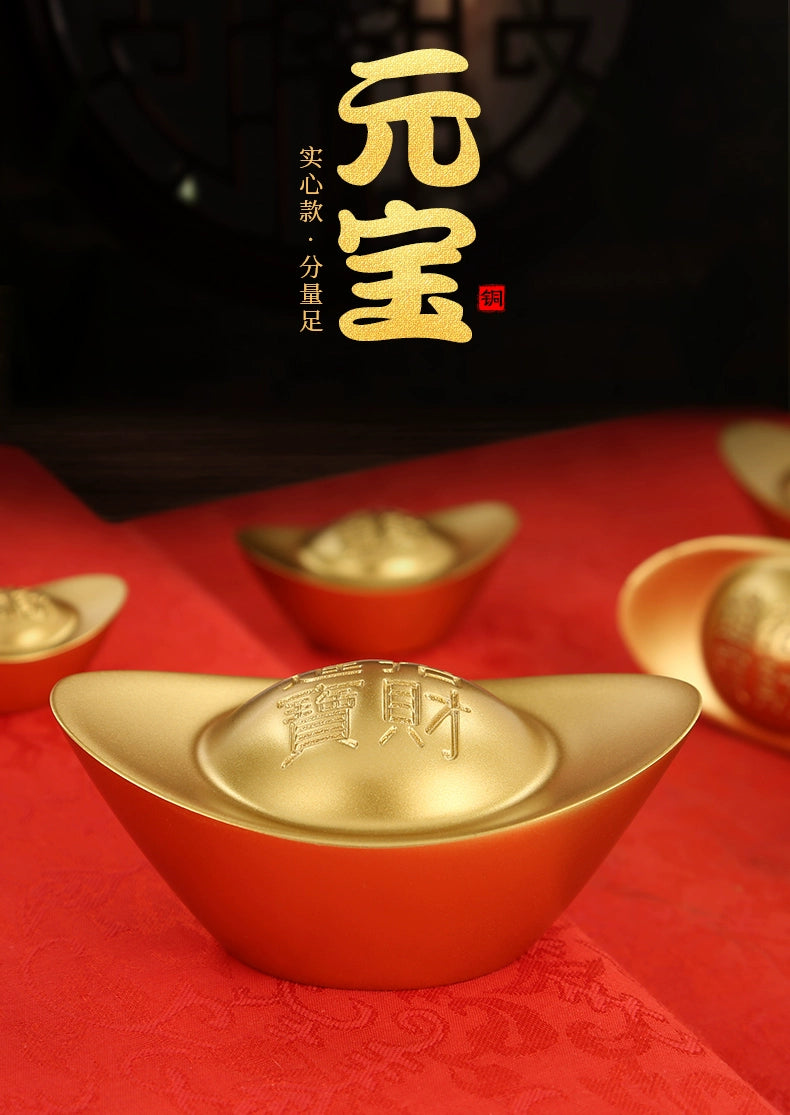 Free shipping pure copper solid gold ingot handicraft furnishing articles Brass ingots Family decoration decoration four sizes
