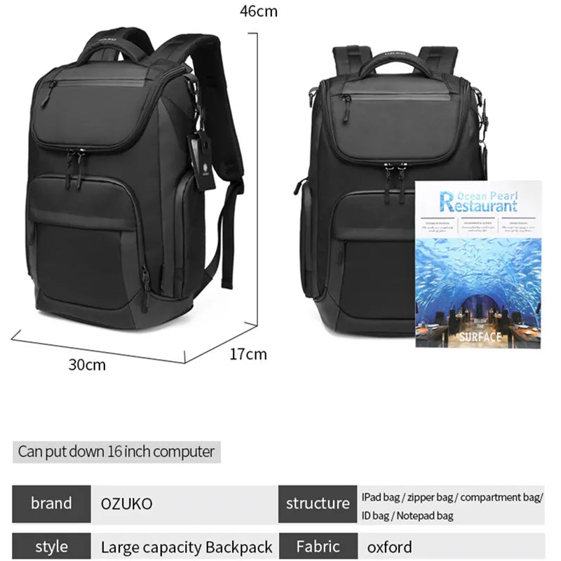 OZUKO 46x17x30 Cabin Backpack Large Capacity Waterproof Backpacks 15.6 Laptop Backpack Travel Business Male Bag USB Fashion