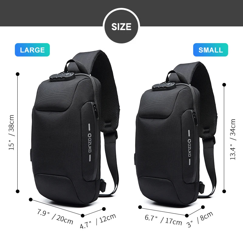 OZUKO Flex bag Crossbody Bag for Men Anti-theft Shoulder Messenger Bags Male Waterproof Short Trip Chest Bag Pack
