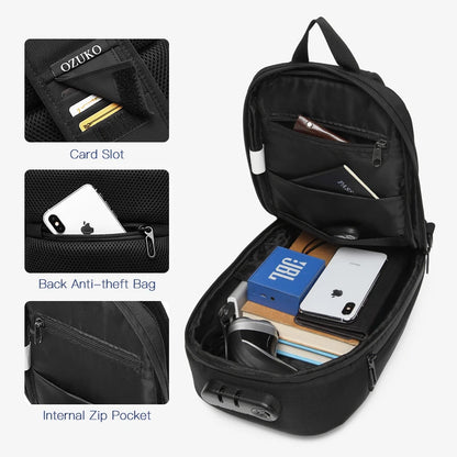 OZUKO Handbag Man Crossbody Bags Male Waterproof USB Charging Chest Pack Short Trip Messenger Sling Bag Shoulder Chest Bag