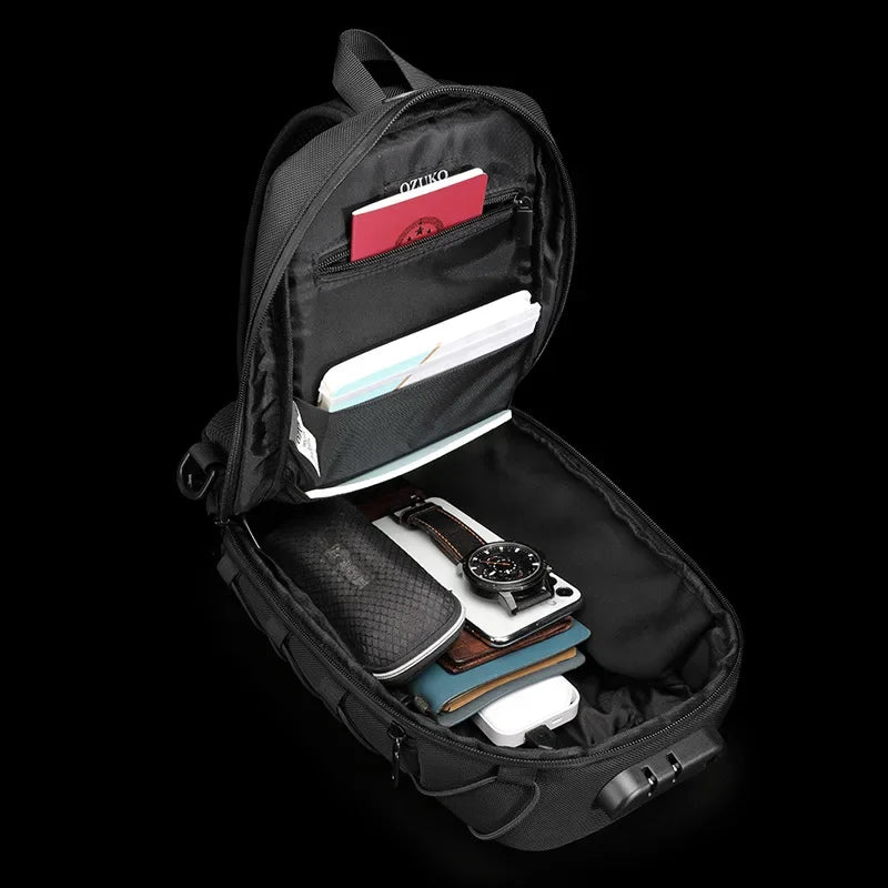 OZUKO Men Anti-theft Crossbody Bags Male Waterproof USB Charging Chest Pack Short Trip Messenger Sling Bag Shoulder Chest Bag