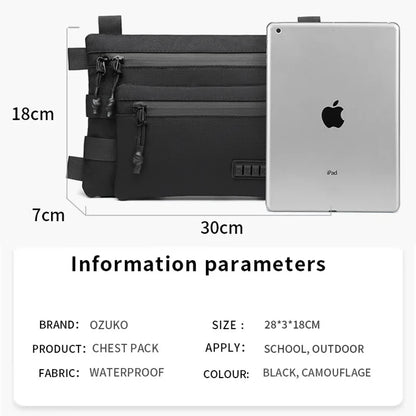 OZUKO Men's Chest Bag Waterproof Satchel for Men and Women Leisure Sports One-shoulder BMessenger Bag