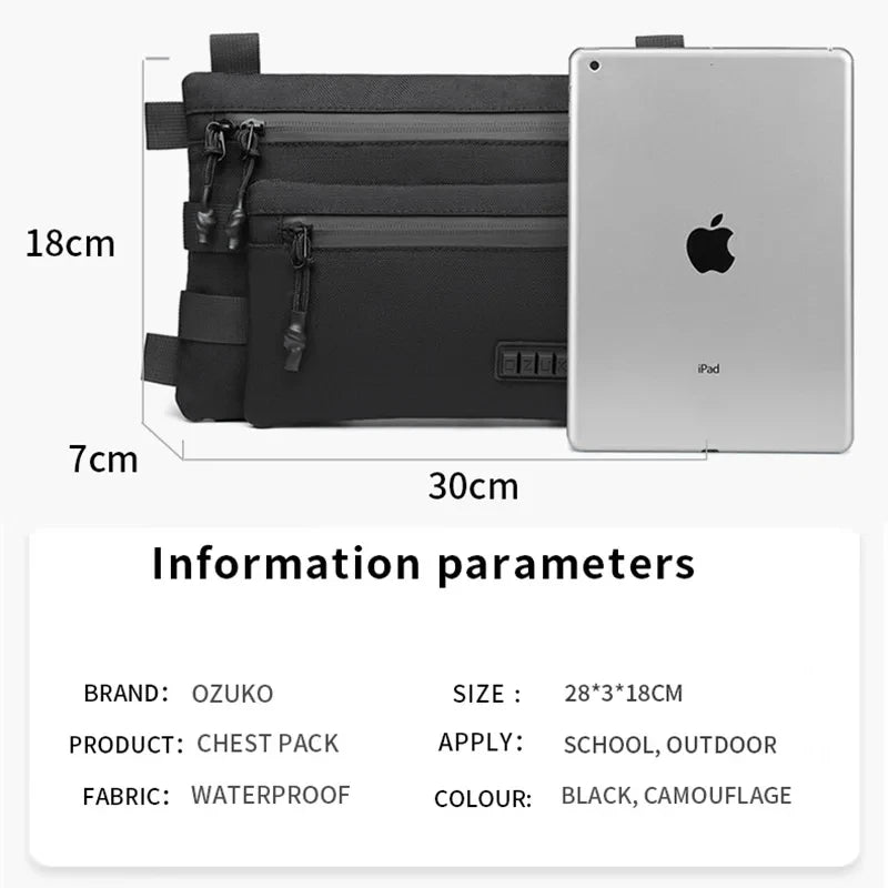 OZUKO Men's Chest Bag Waterproof Satchel for Men and Women Leisure Sports One-shoulder BMessenger Bag